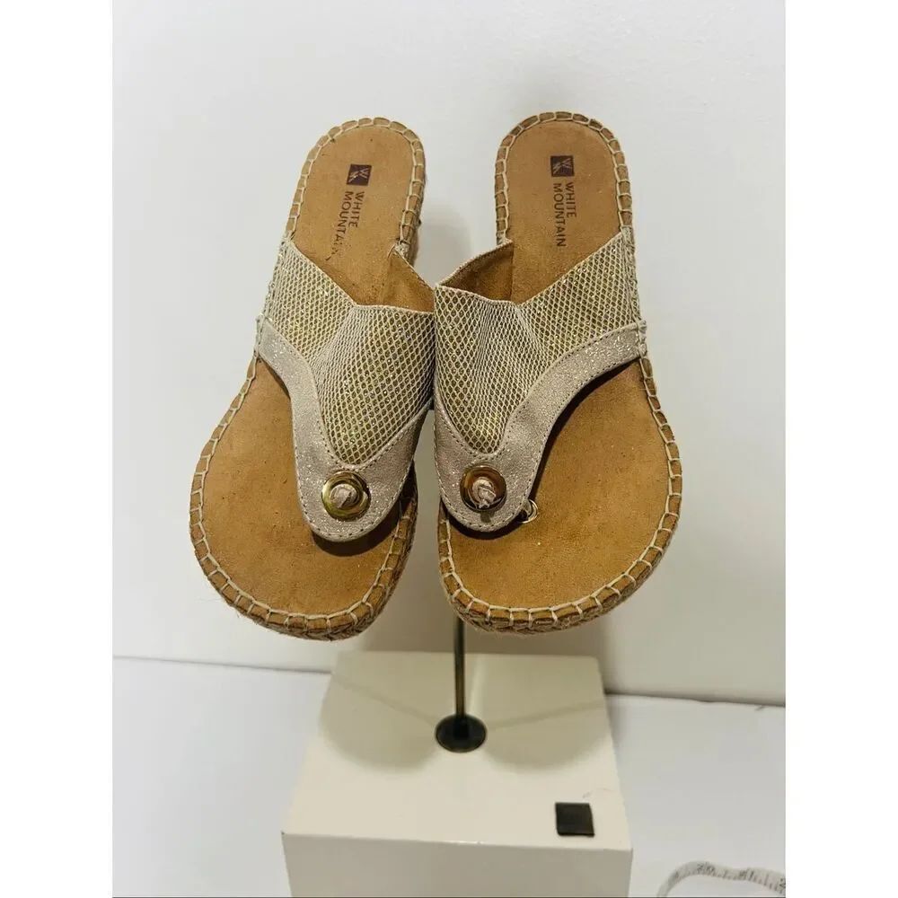 White Mountain Bandana Gold Espadrille Wedge Sandal Sz 6M